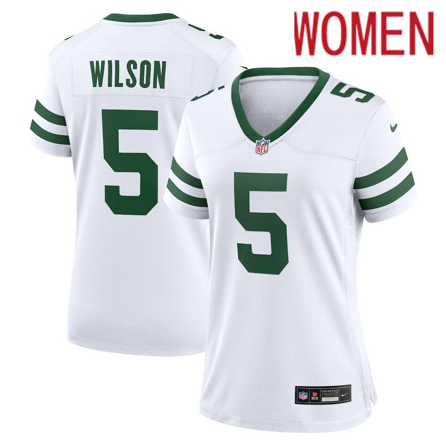 Women New York Jets #5 Garrett Wilson Nike Legacy White Game NFL Jersey->->Women Jersey